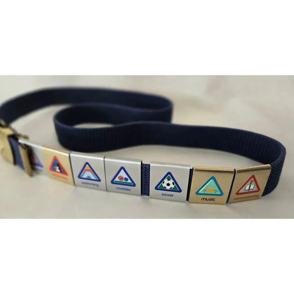 Cub Scout Vintage Belt With Merit Badge Sliders Made In USA Team Building